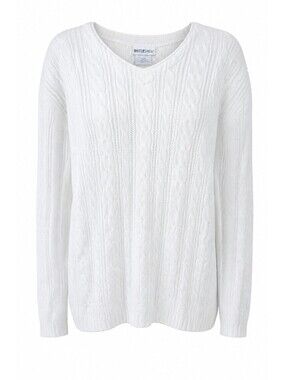White Stag White Cable Knit Sweater 100% Cotton Made in USA Size L